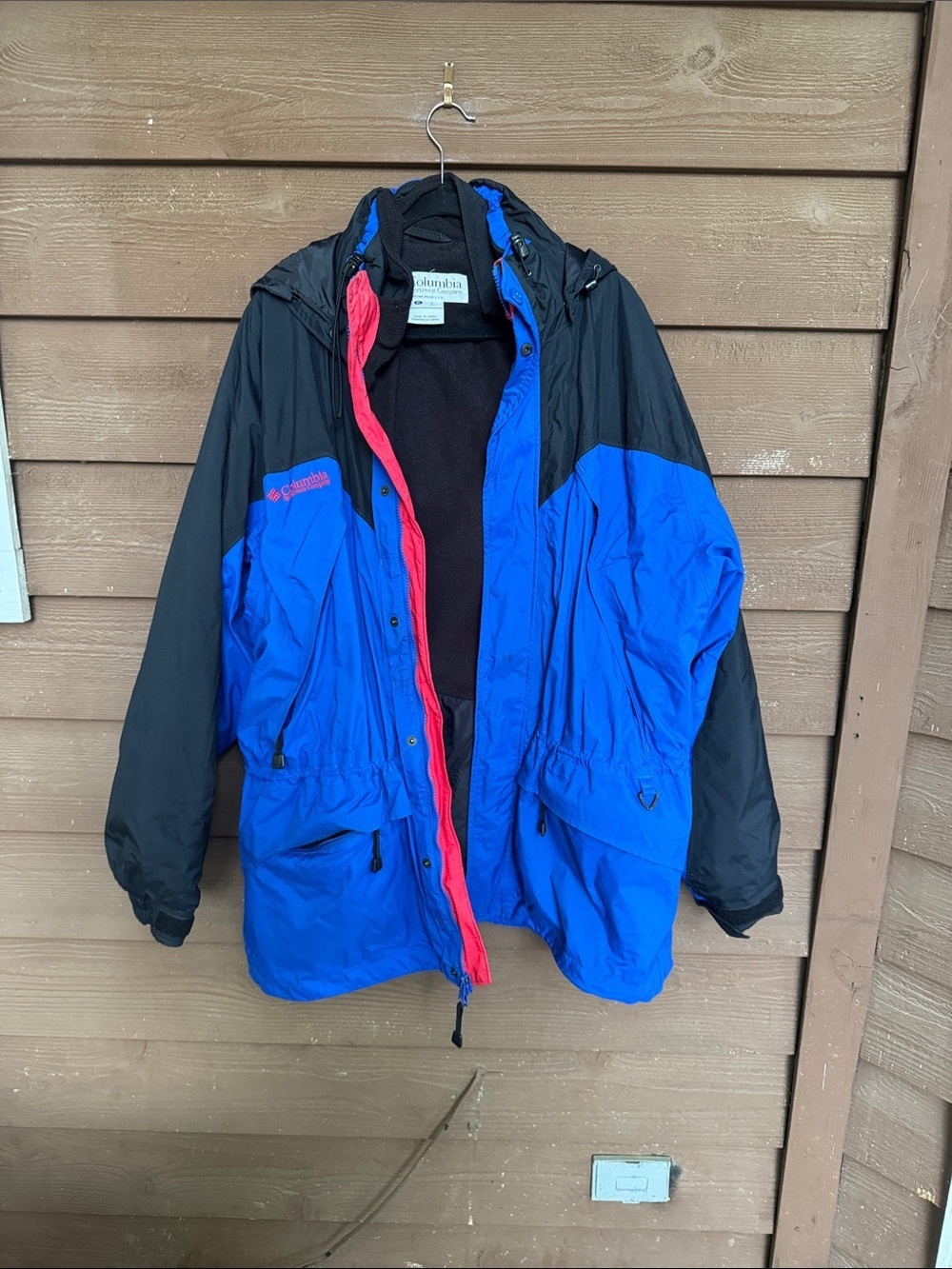 Vintage Columbia Blue and Black Waterproof Hooded Two Layer Coat size XL